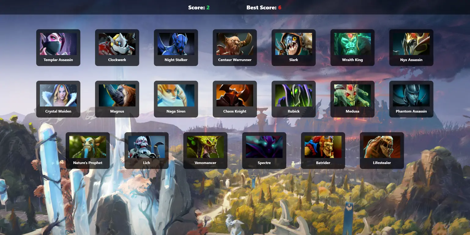 Dota-themed memory game project screenshot